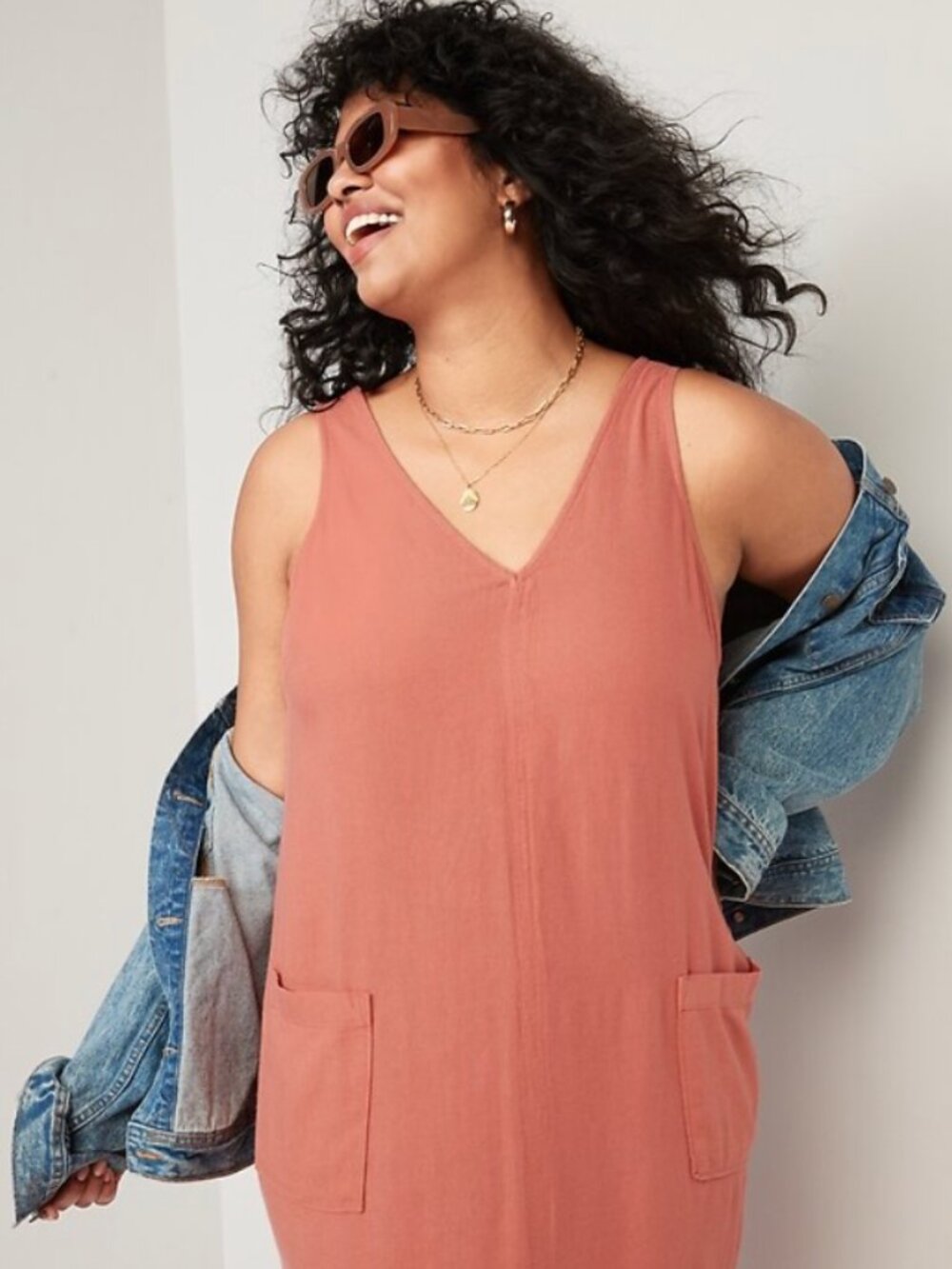 Old Navy Coral Sleeveless V-Neck Dress